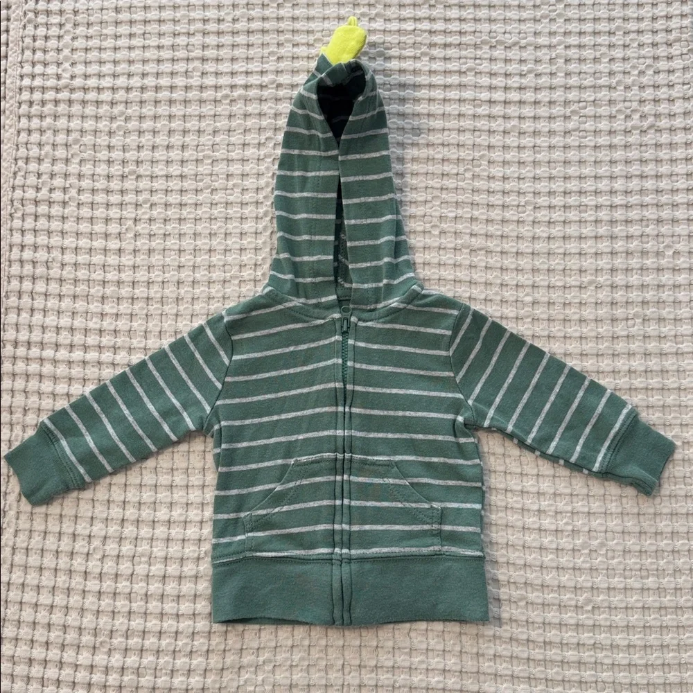 3/$15 🌸 Carter’s Child of Mine Dinosaur Hoodie Green Stripe Zip Up Jacket